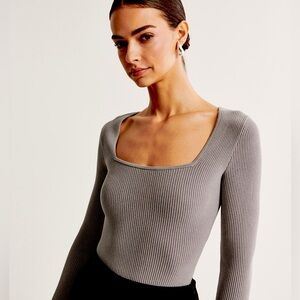 NWT Abercrombie Long Sleeve Ottoman Square Neck Sweater Body Suit - Sz XS, Taupe